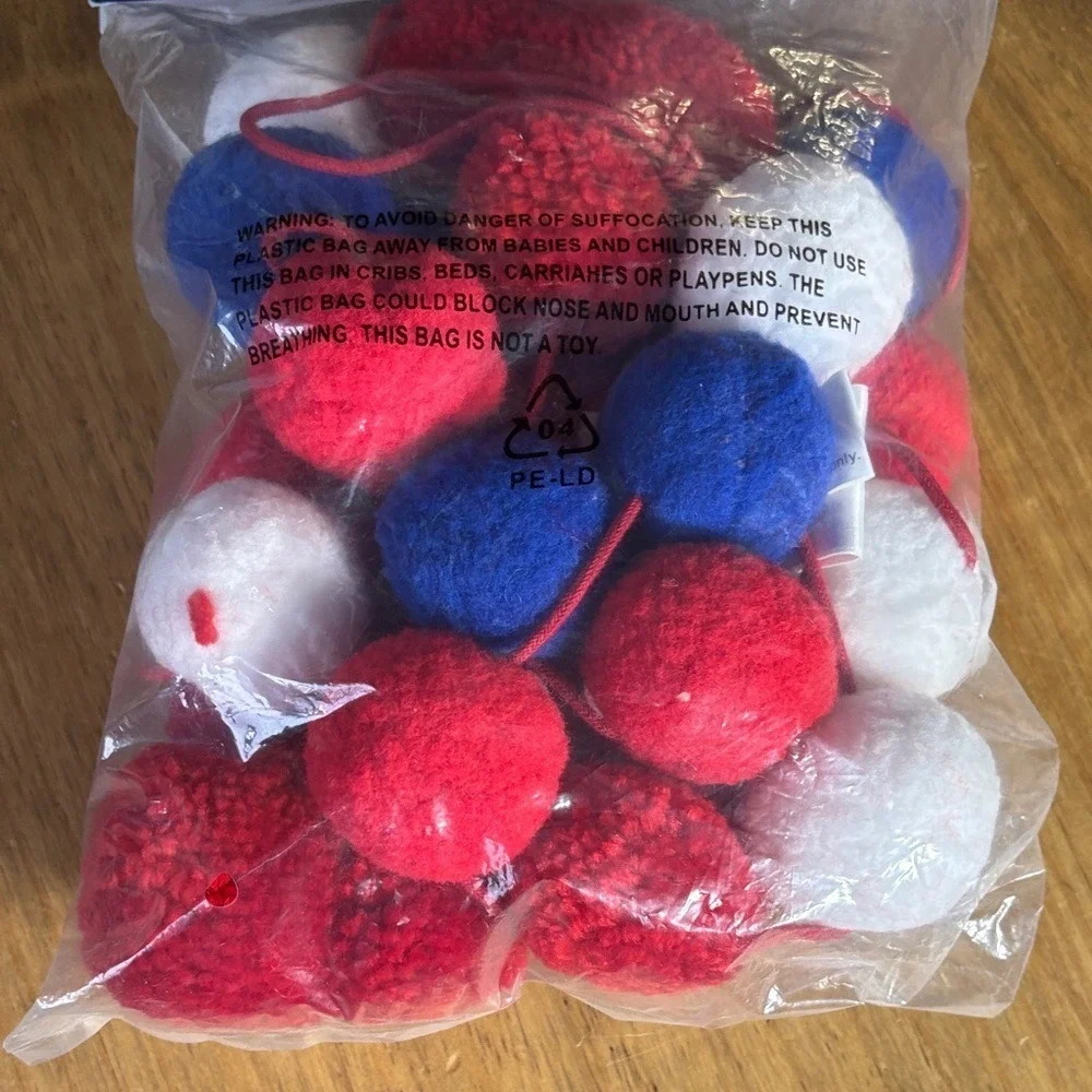 Disney Mickey Mouse Americana Garland Pom Pom - Red, White & Blue 72in GIFT NEW
